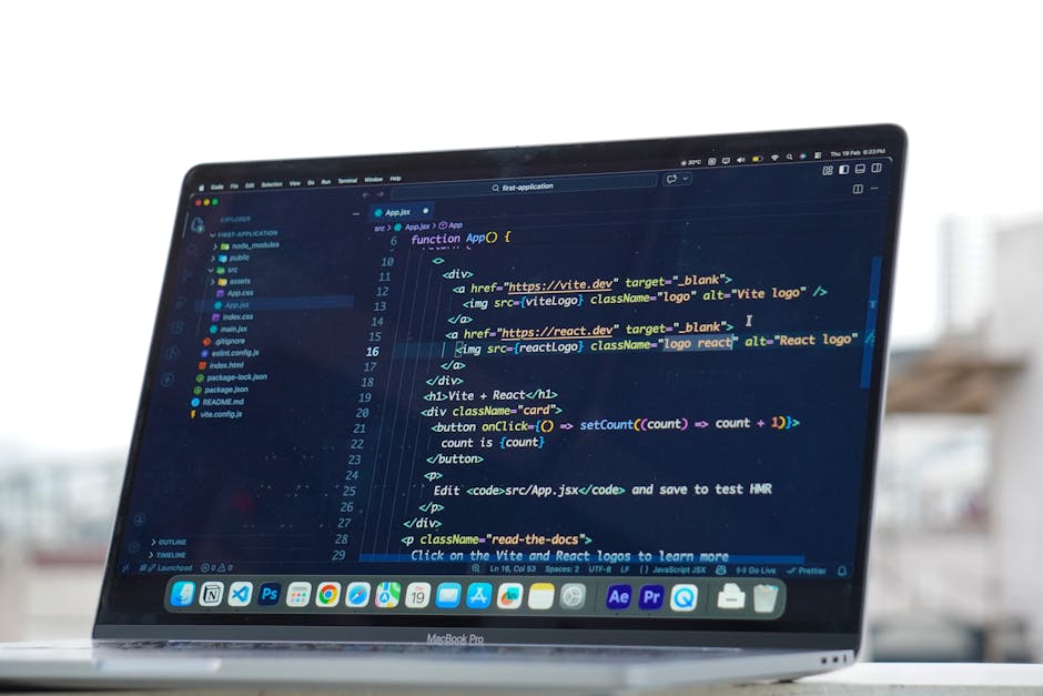 A computer screen displaying lines of code in a text editor, featuring syntax highlighting with different colors such as pink, blue, yellow, and green for tags and functions. The code appears to be Ja